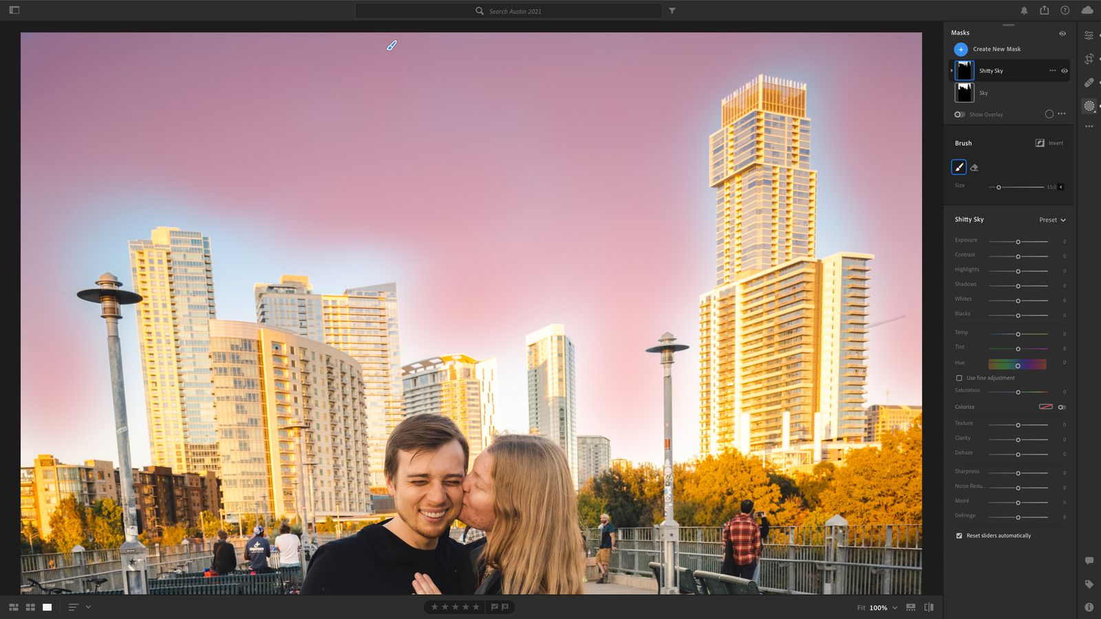 A poor mask selection of the sky in Adobe Lightroom